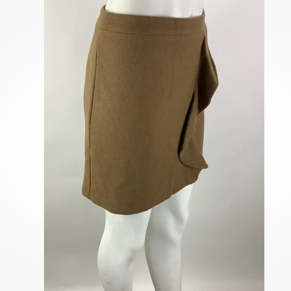 J Crew Sz 0 Ruffle Front A-Line Skirt Camel Brown Wool Polyester Business - Picture 3 of 7